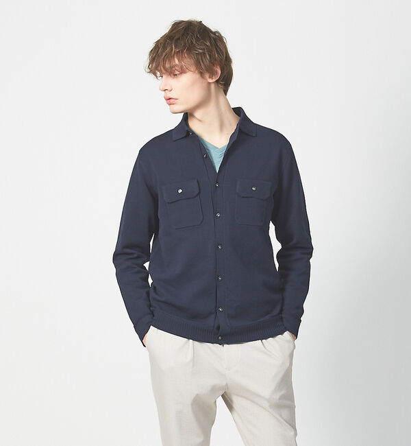 ABAHOUSE「ハイストレッチ PE 天竺 ポロ カーディガンジャケット」|カーディガン|ネイビー