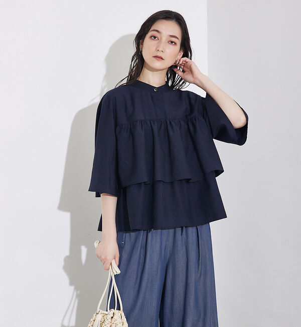 qualite「【接触冷感＆UVカット】ブライトローンフレアブラウス」|シャツ・ブラウス|ホワイト