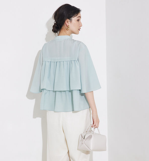 qualite「【接触冷感＆UVカット】ブライトローンフレアブラウス」|シャツ・ブラウス|