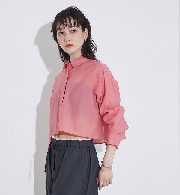 qualite「コットンシアークロップドシャツ」|シャツ・ブラウス|ピンク