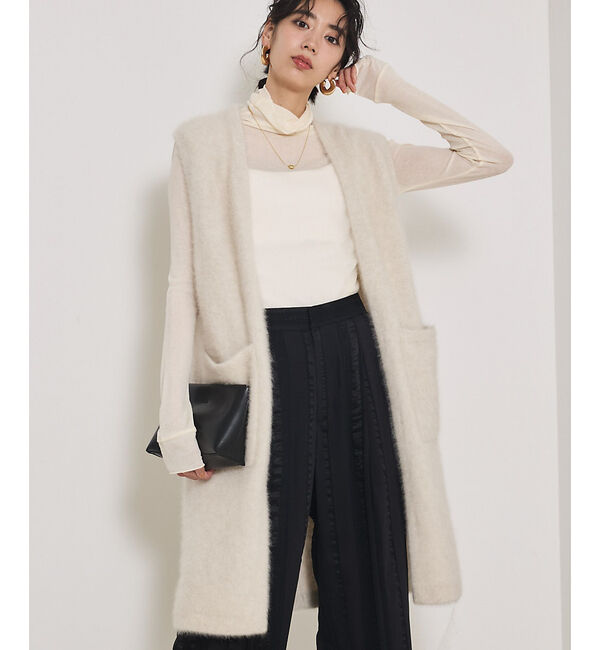 qualite「【大人気ジレが今季verに！】フォックスカシミアロングジレ」|ニット・セーター|ライトベージュ