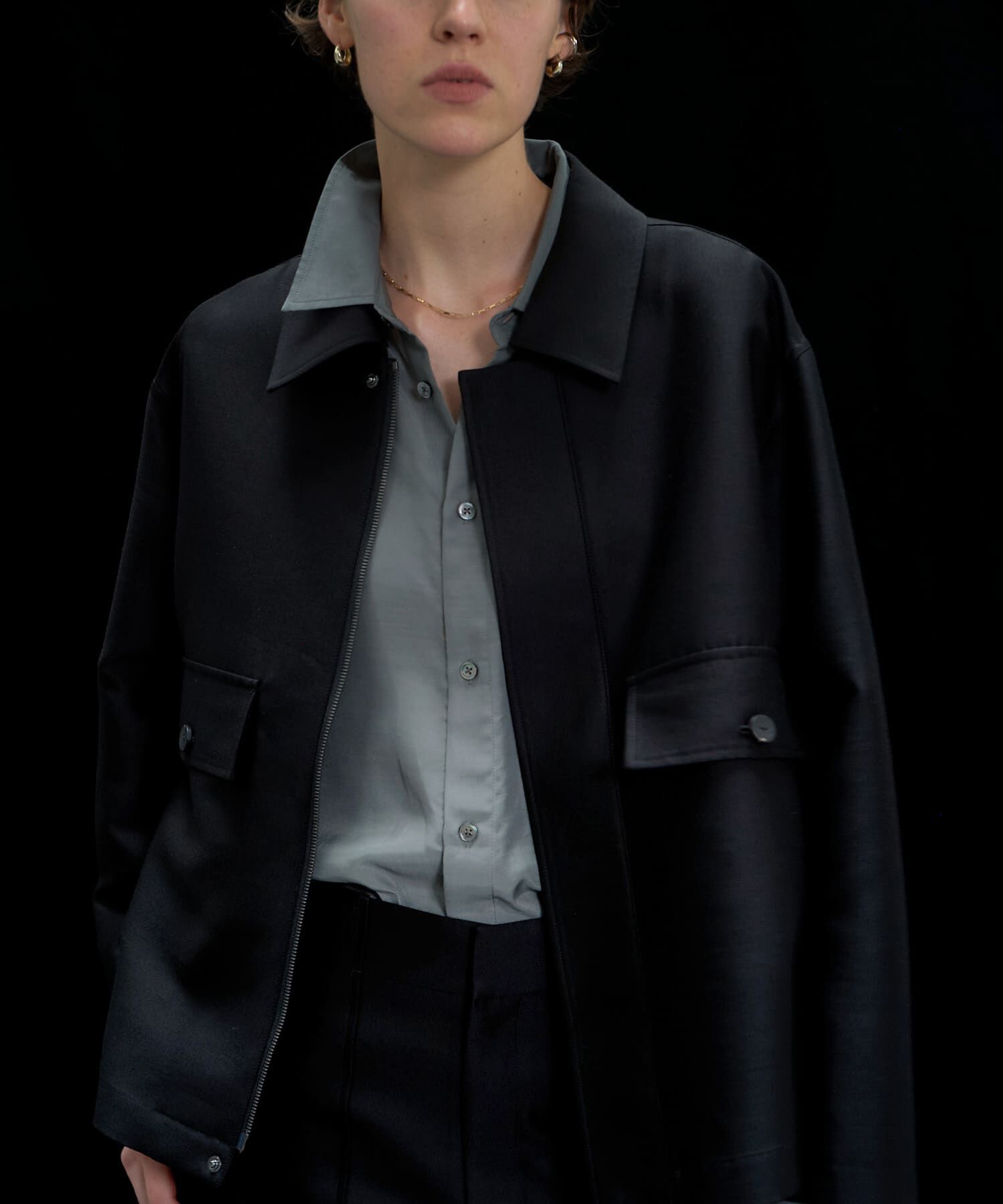 URBAN RESEARCH「new basic　WOOL SILK BOX JACKET」|ノーカラーコート|ブラック