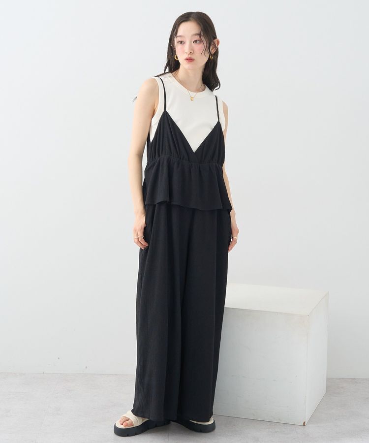 earth music&ecology「ペプラムロンパース」|オールインワン|Black