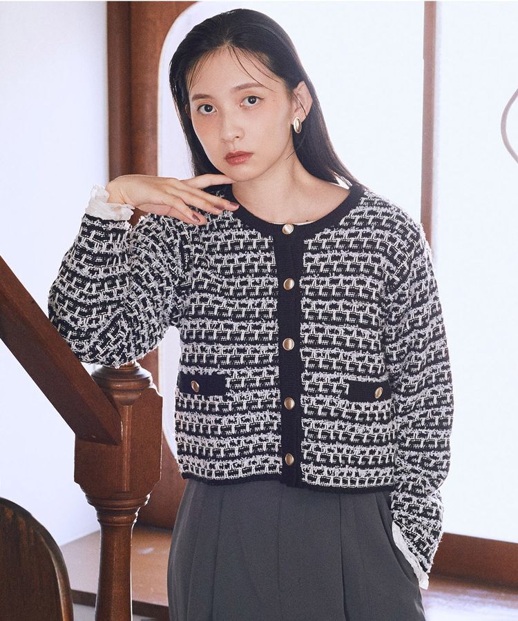 earth music&ecology「ニットツイードジャケット」|カーディガン|