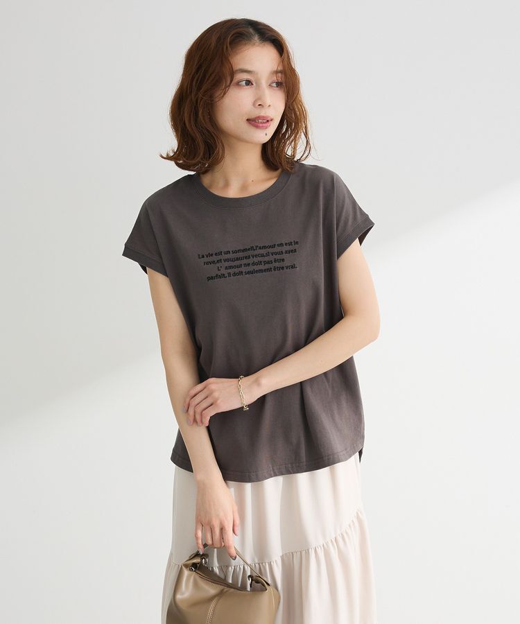 Green Parks「・swing by フレンチスリーブ刺繍TEE」|Tシャツ・カットソー|Charcoal Gray