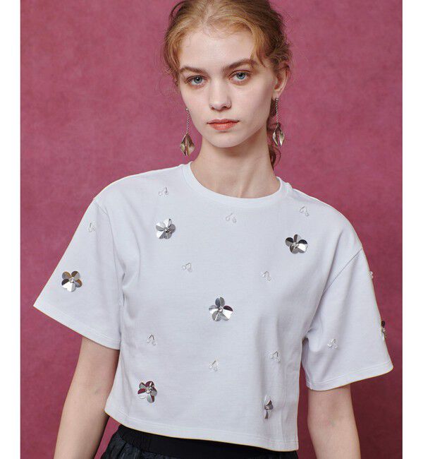 LOULOU WILLOUGHBY「【LOULOU WILLOUGHBY】スパンコールＴシャツ」|Tシャツ・カットソー|