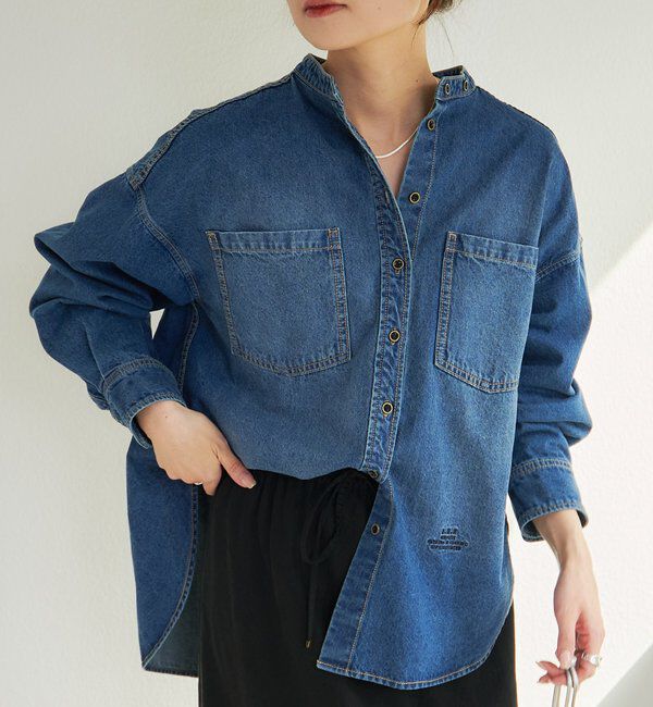  「デニムバンドカラーシャツ」|シャツ・ブラウス|インディゴブルー