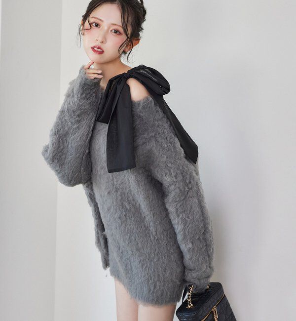  「メリーカールチュニックニット」|ニット・セーター|チャコールグレー