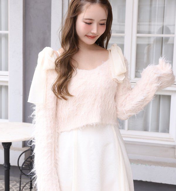  「肩リボンニットセットワンピース」|ワンピース|