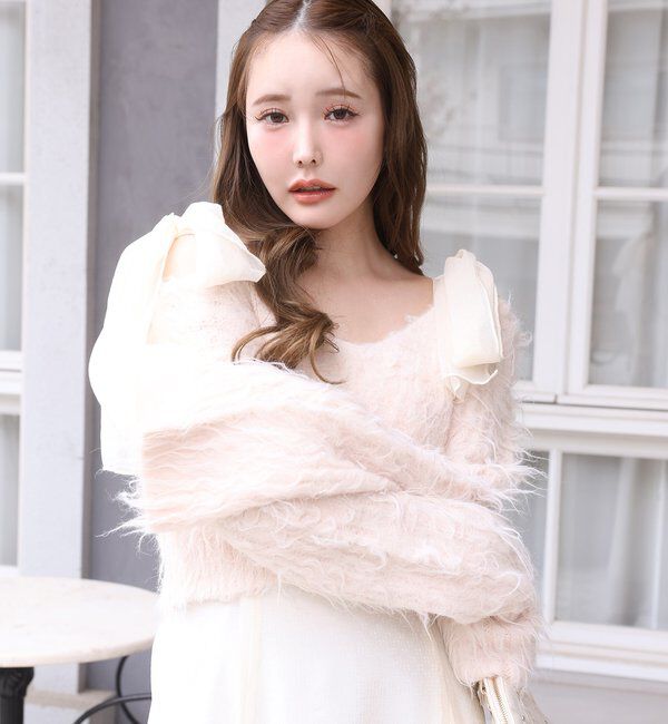  「肩リボンニットセットワンピース」|ワンピース|