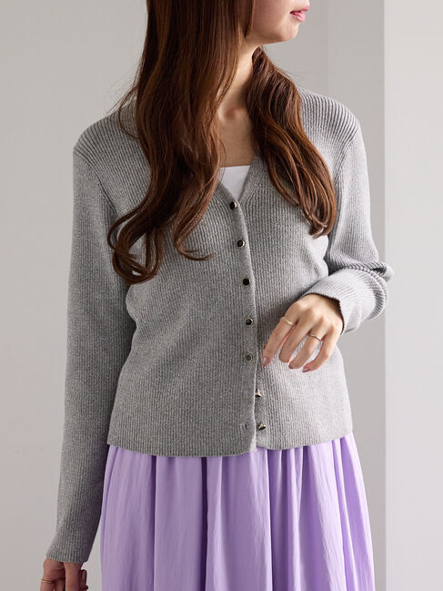 Te chichi「ウェーブメタル釦Vネックリブカーディガン」|カーディガン|シルバー