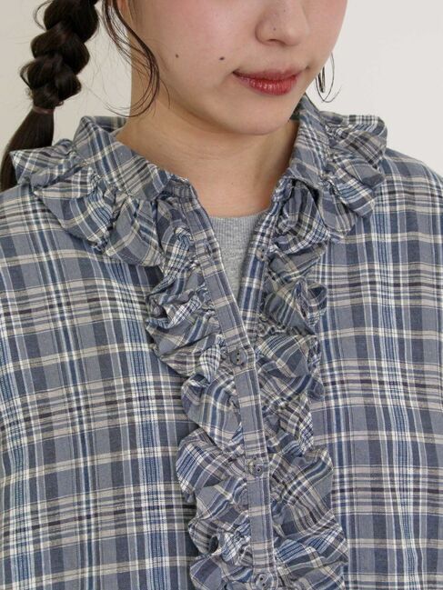 Samansa Mos2「【Cross&times;Linen】フリルブラウス」|シャツ・ブラウス|