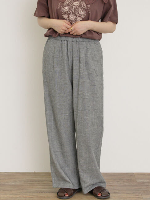 Samansa Mos2「【M/Lサイズ】レーヨン麻柄アソートストレートパンツ」|その他|チャコールグレー