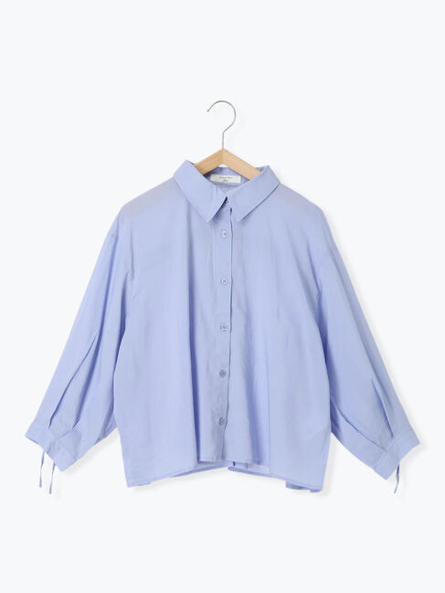 Samansa Mos2 blue「ショート丈シャーリングブラウス」|シャツ・ブラウス|