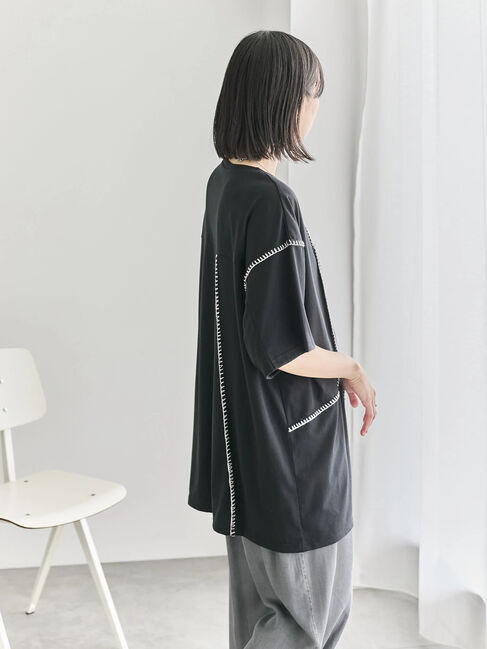 Samansa Mos2 blue「◎【接触冷感】切替ステッチチュニック」|Tシャツ・カットソー|