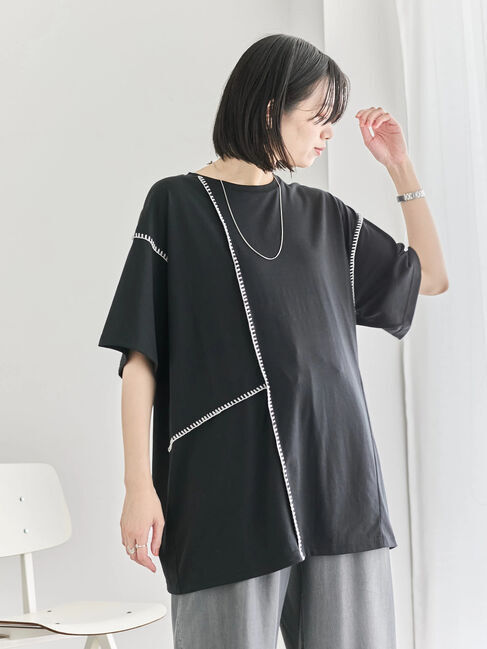 Samansa Mos2 blue「◎【接触冷感】切替ステッチチュニック」|Tシャツ・カットソー|