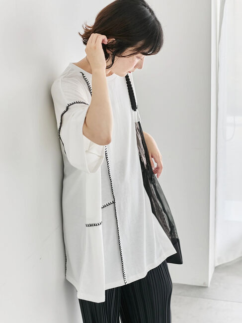 Samansa Mos2 blue「◎【接触冷感】切替ステッチチュニック」|Tシャツ・カットソー|