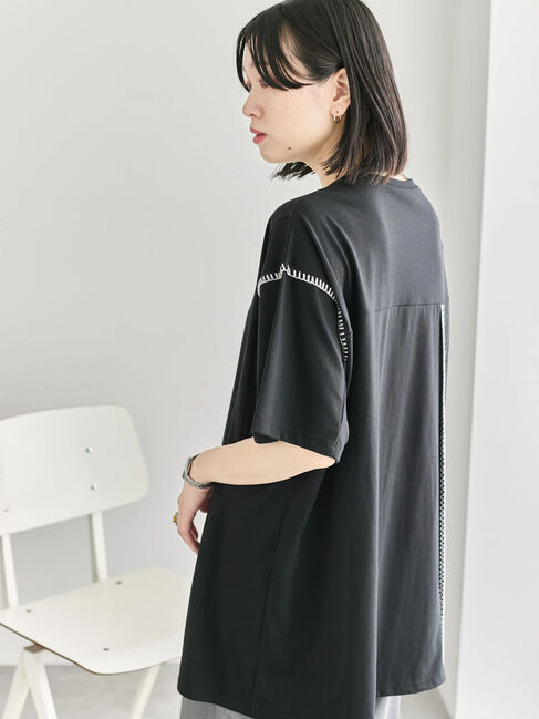 Samansa Mos2 blue「◎【接触冷感】切替ステッチチュニック」|Tシャツ・カットソー|