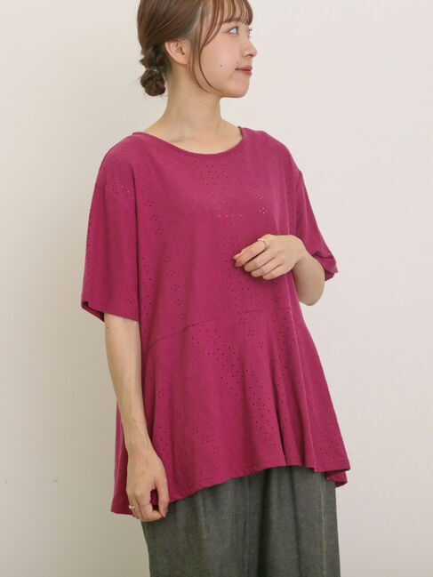 Samansa Mos2「アイレット切替フリルカットソー」|Tシャツ・カットソー|ピンク