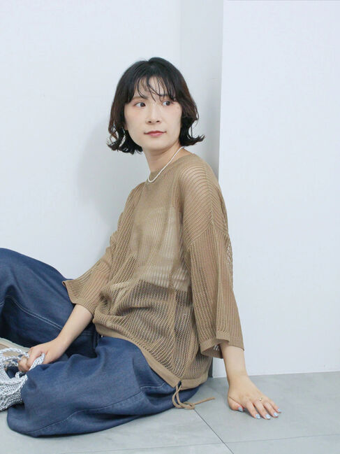 Samansa Mos2 blue「メッシュプルオーバー」|ニット・セーター|ベージュ