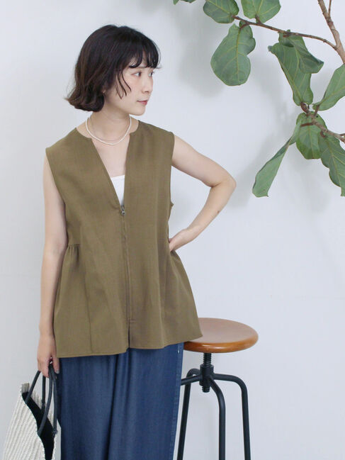 Samansa Mos2 blue「ジップベスト」|シャツ・ブラウス|カーキ