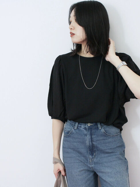 Samansa Mos2 blue「袖ボリュームTシャツ」|Tシャツ・カットソー|