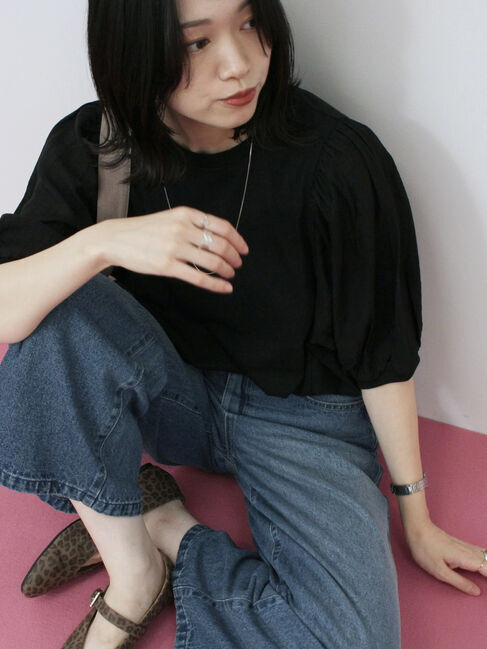 Samansa Mos2 blue「袖ボリュームTシャツ」|Tシャツ・カットソー|