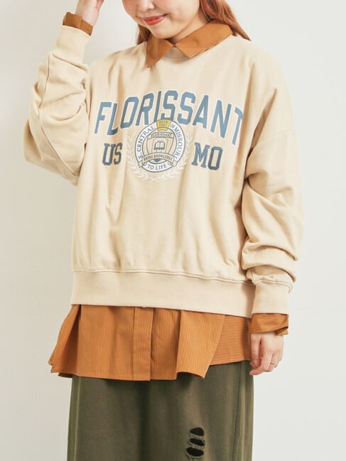 SM2「ミニ裏毛カレッジプリント+刺繍スウェット」|Tシャツ・カットソー|ベージュ