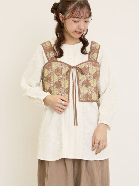 Samansa Mos2「パッチワーク風花柄キルトビスチェ」|ダウンベスト・ベスト|