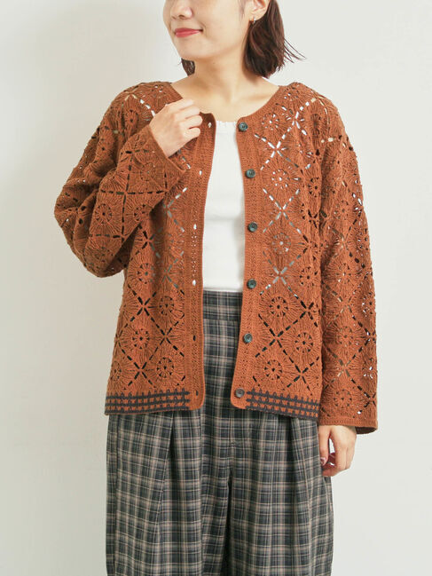 SM2「クロシェ編み風カーディガン」|カーディガン|オレンジ