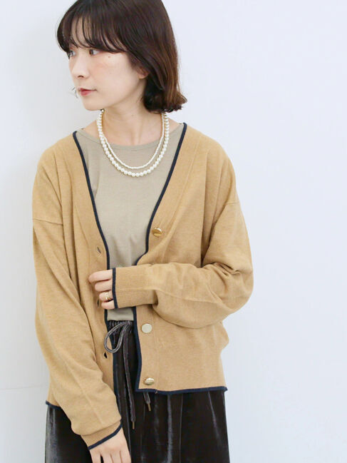 Samansa Mos2 blue「◎ラインニットカーディガン」|カーディガン|キャメル