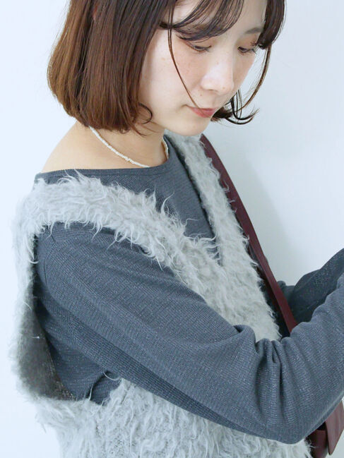 Samansa Mos2 blue「ラメリブプルオーバー」|Tシャツ・カットソー|チャコールグレー