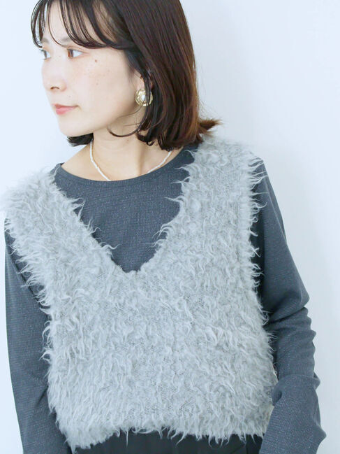 Samansa Mos2 blue「ラメリブプルオーバー」|Tシャツ・カットソー|