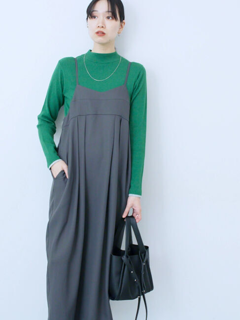 Samansa Mos2 blue「タック入りコクーンジャンスカ」|ワンピース|チャコールグレー