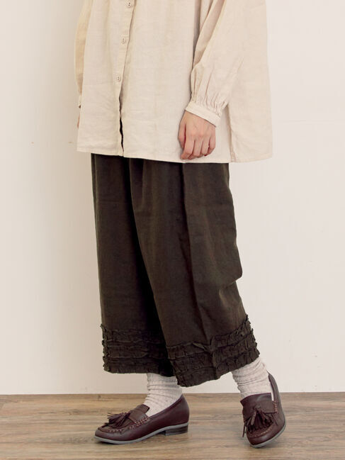 Samansa Mos2「【Cross&times;Linen】裾フリルパンツ」|その他|チャコールグレー