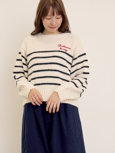 Samansa Mos2「ロゴ刺繍パネルボーダーニット」|ニット・セーター|キナリ