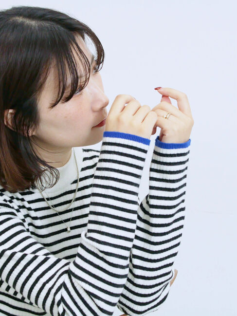 Samansa Mos2 blue「【Hug knit】リブハイネックプルオーバー」|ニット・セーター|