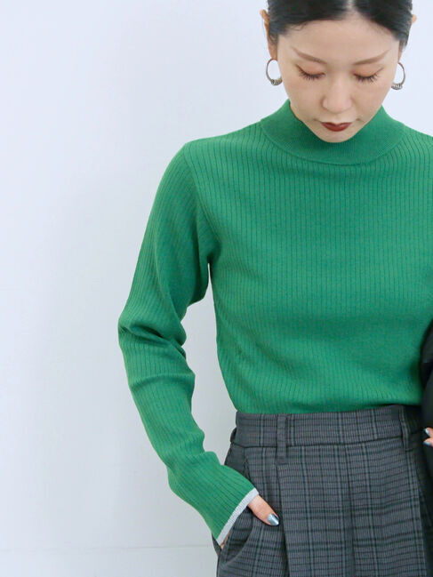 Samansa Mos2 blue「【Hug knit】リブハイネックプルオーバー」|ニット・セーター|