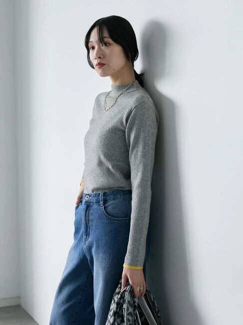 Samansa Mos2 blue「【Hug knit】リブハイネックプルオーバー」|ニット・セーター|
