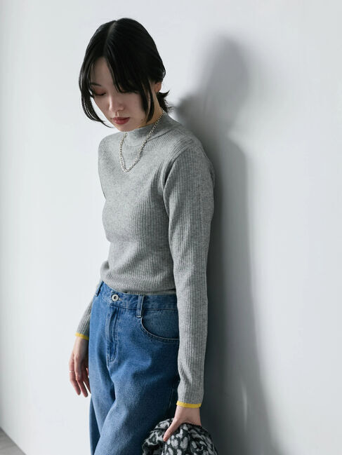 Samansa Mos2 blue「【Hug knit】リブハイネックプルオーバー」|ニット・セーター|