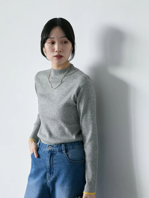 Samansa Mos2 blue「【Hug knit】リブハイネックプルオーバー」|ニット・セーター|