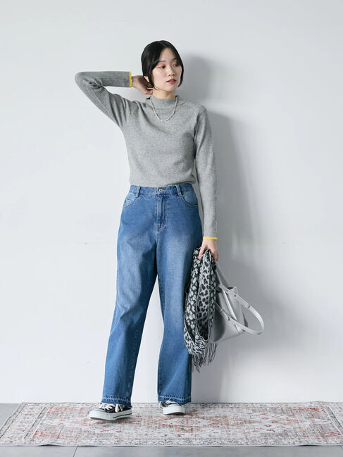 Samansa Mos2 blue「【Hug knit】リブハイネックプルオーバー」|ニット・セーター|