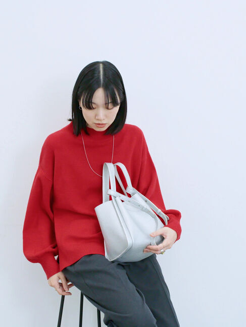 Samansa Mos2 blue「【Hug knit】袖ボリュームハイネックプルオーバー」|ニット・セーター|