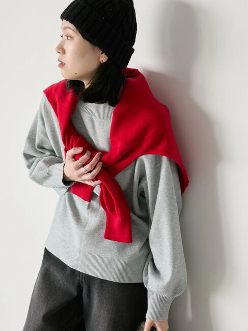 Samansa Mos2 blue「【Hug knit】袖ボリュームハイネックプルオーバー」|ニット・セーター|