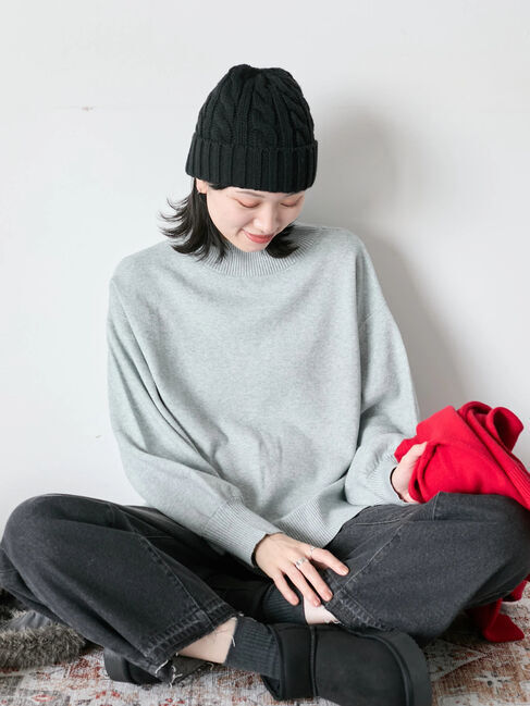 Samansa Mos2 blue「【Hug knit】袖ボリュームハイネックプルオーバー」|ニット・セーター|