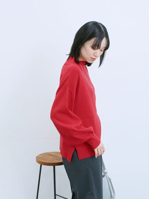 Samansa Mos2 blue「【Hug knit】袖ボリュームハイネックプルオーバー」|ニット・セーター|
