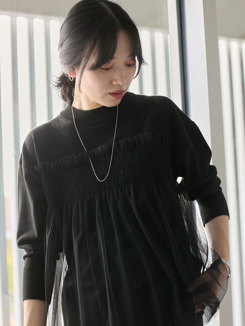 Samansa Mos2 blue「◎チュールドッキングニット」|ニット・セーター|ブラック