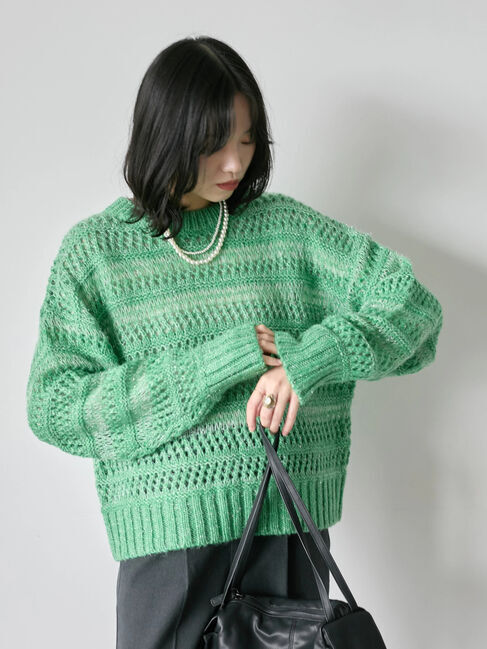 Samansa Mos2 blue「透かし柄ニットプルオーバー」|ニット・セーター|