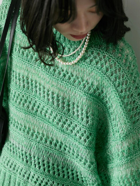 Samansa Mos2 blue「透かし柄ニットプルオーバー」|ニット・セーター|