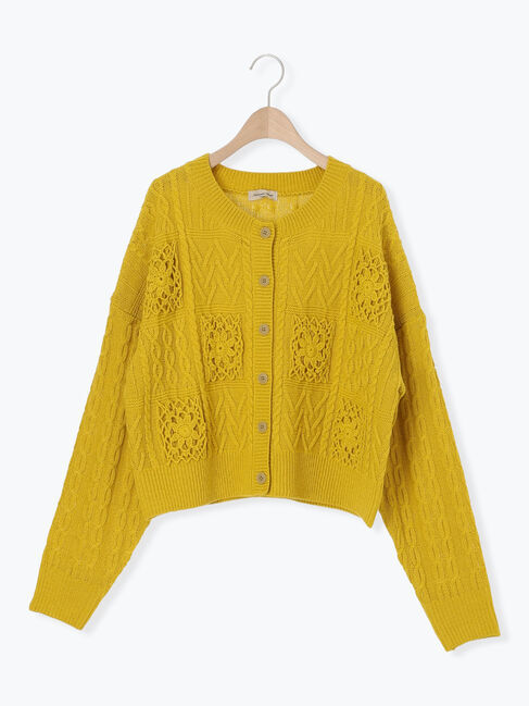 Samansa Mos2「クロシェ風パッチワークニットカーディガン」|カーディガン|